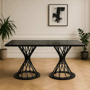 Vertigo Dual Pedestal Dining Table - Black Calacatta